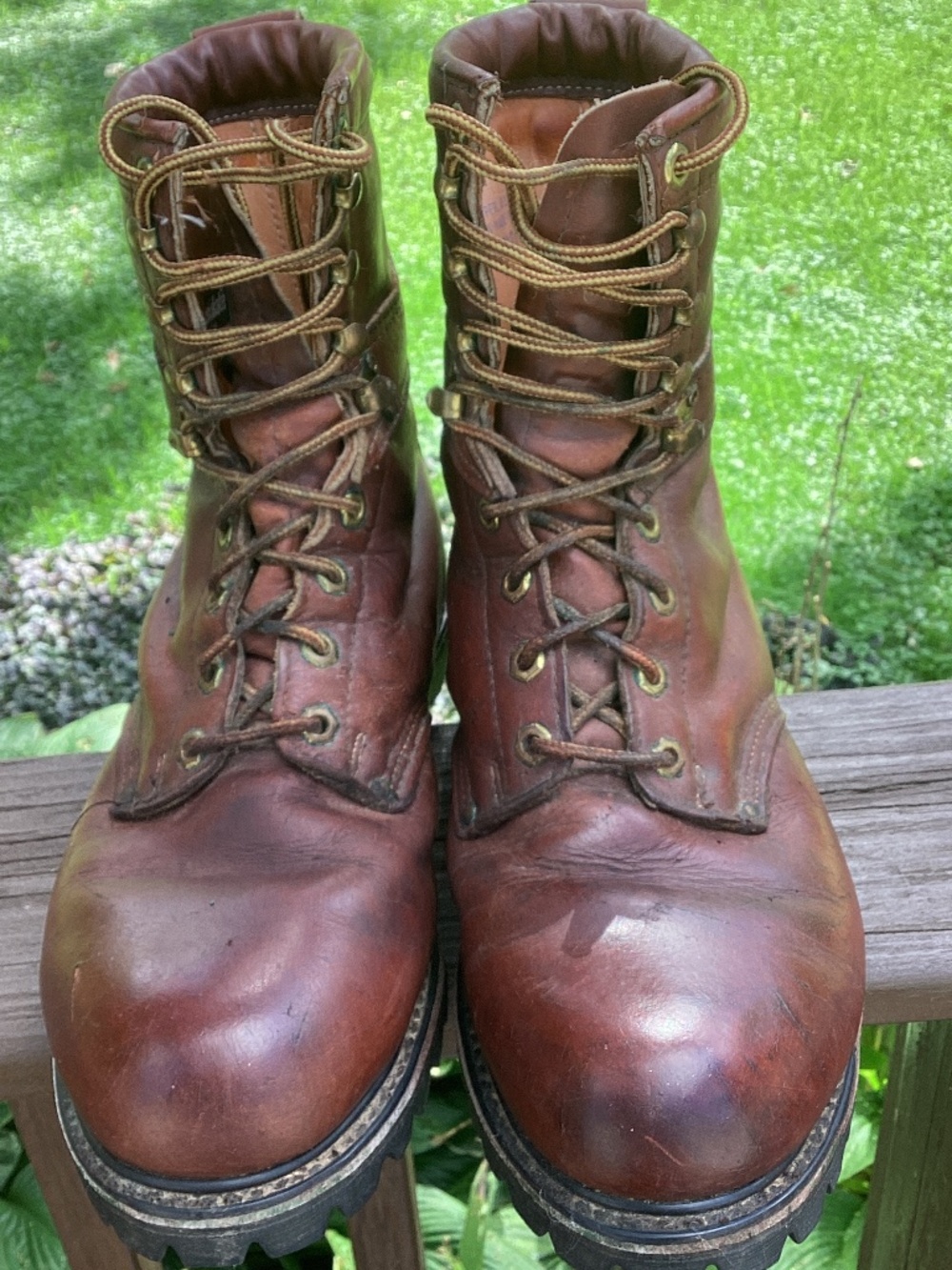 Carolina Boots Logger Work Biker Vintage USA Brown Leather 11 EE Vibram 80's Ple